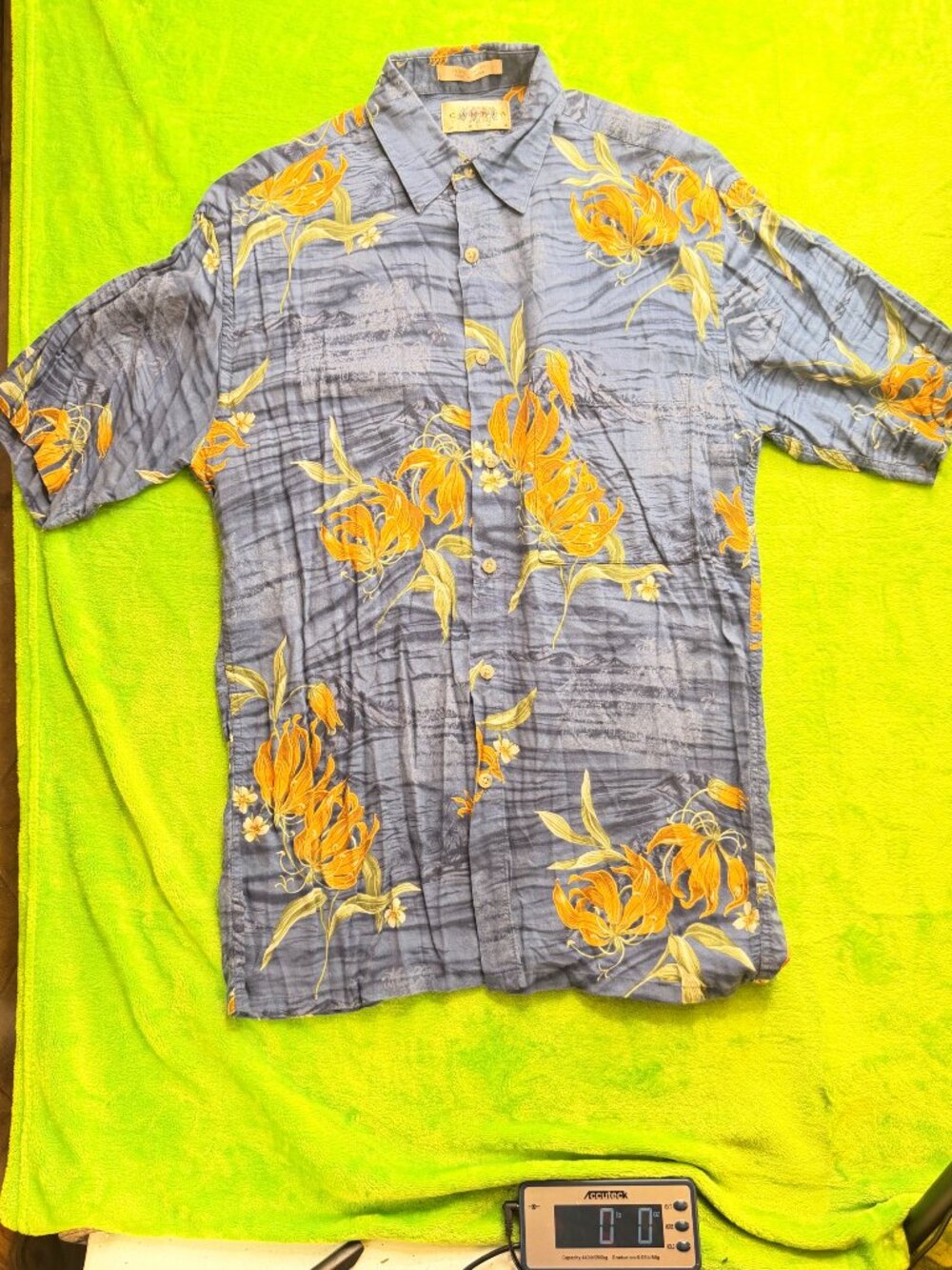 Campia Moda Men's M Gray Floral Rayon Button Up Shirt Tropical